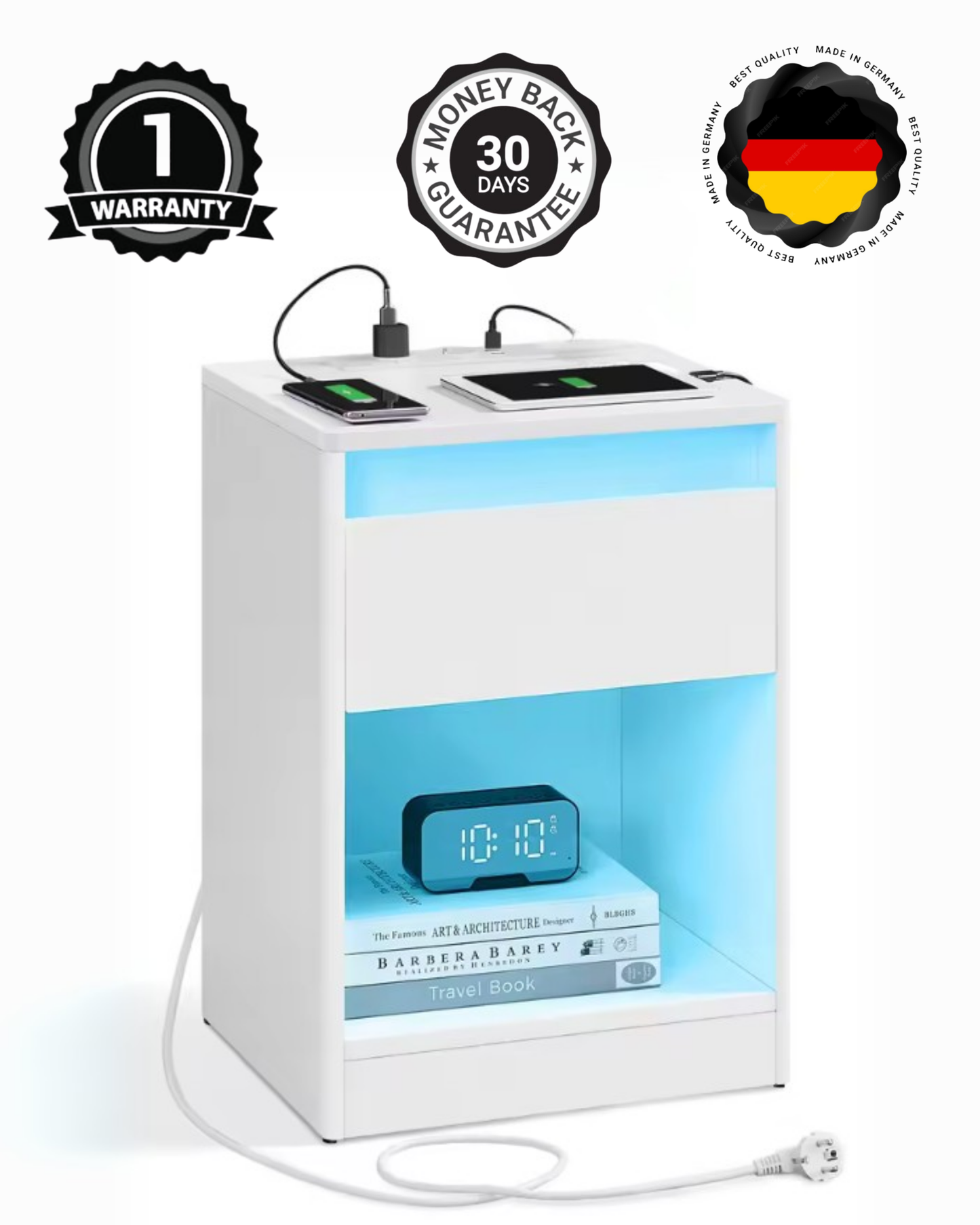 HausVersteck™ Nightstand with Charging Station and Secret Compartments