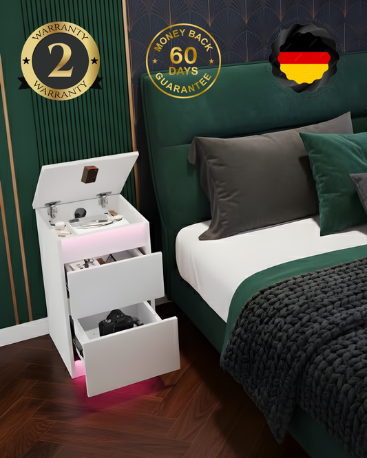 HausVersteck™ Nachttisch mit Geheimfach und Aufladestation