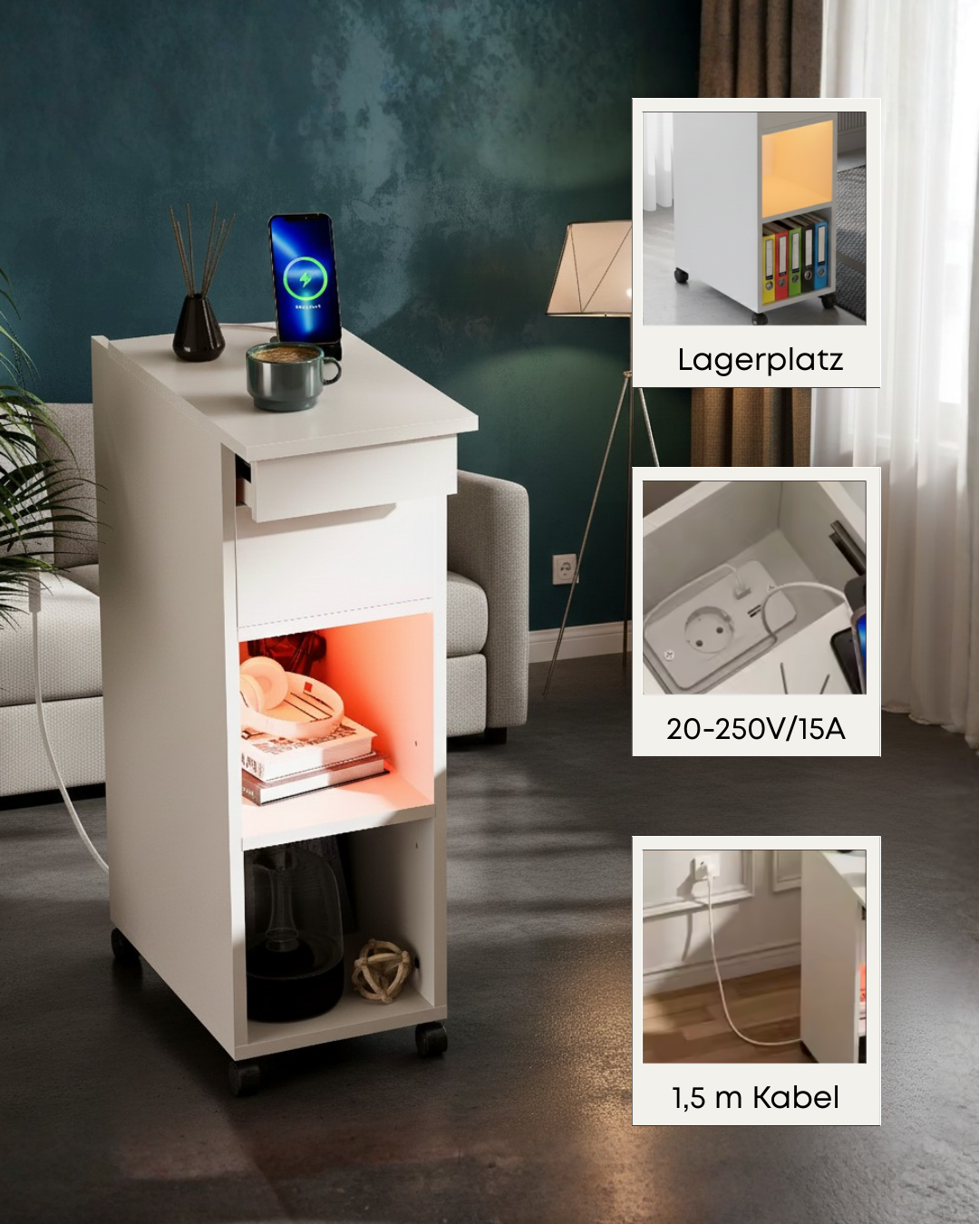 HausVersteck™ Nachttisch mit Schiebe-Geheimfach und Räder