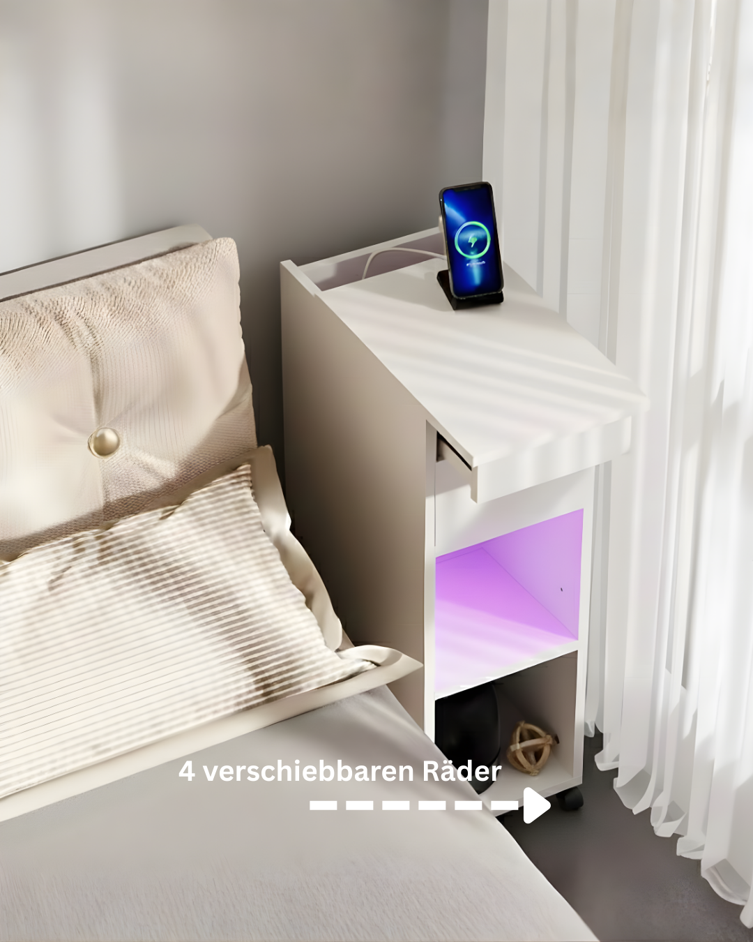 HausVersteck™ Nachttisch mit Schiebe-Geheimfach und Räder