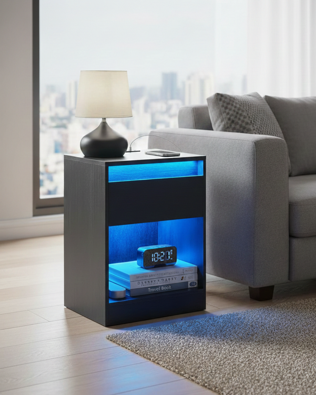 HausVersteck™ bedside table with charging station and secret compartments