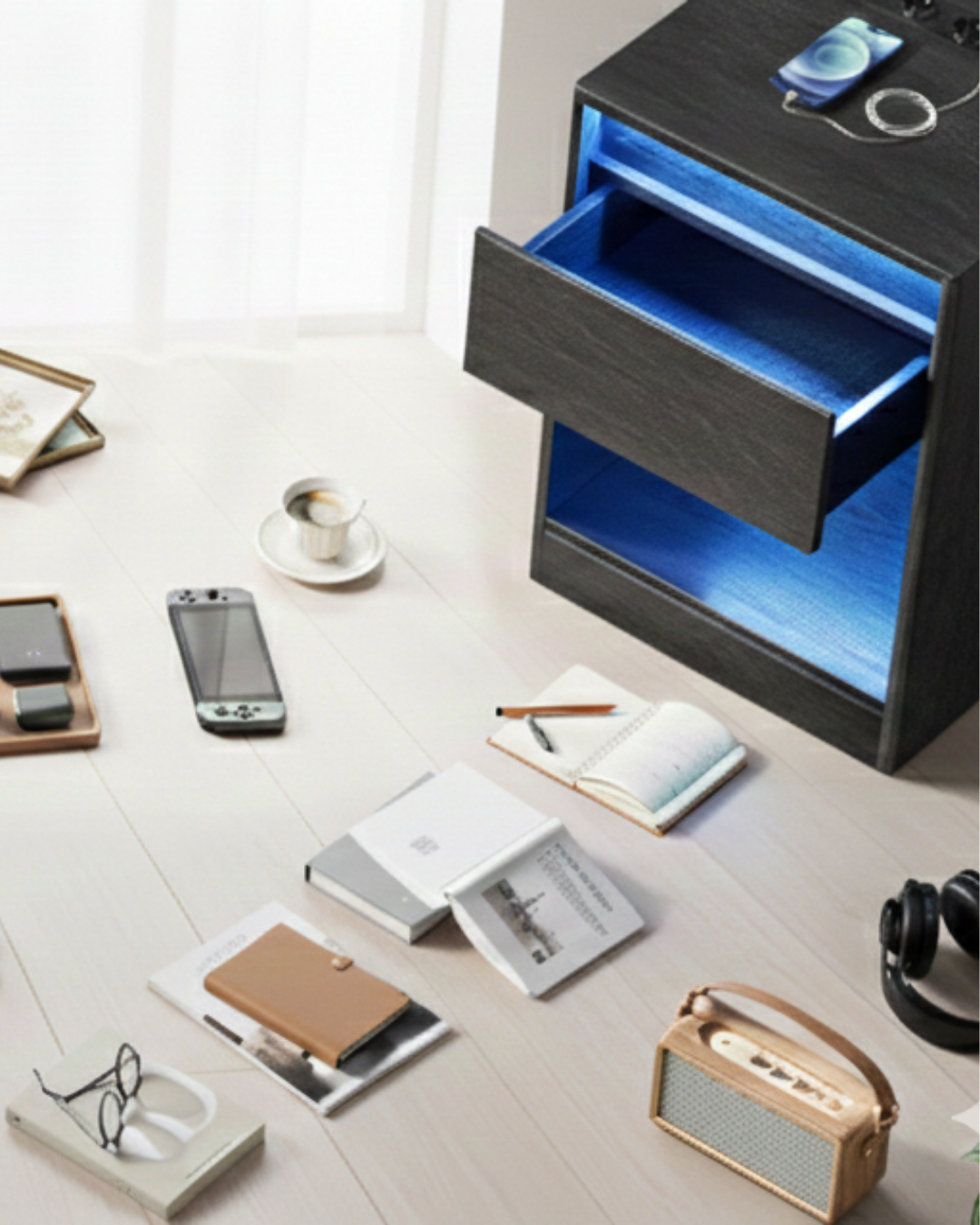 HausVersteck™ bedside table with charging station and secret compartments